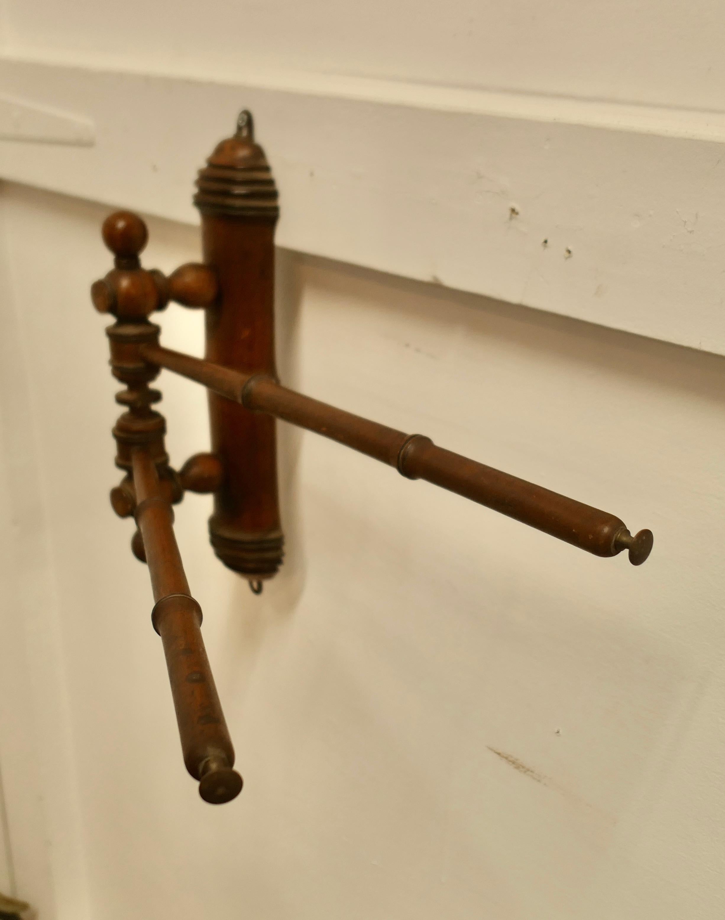 French Cherry Wood 2 Branch Folding Towel Rail For Sale 1