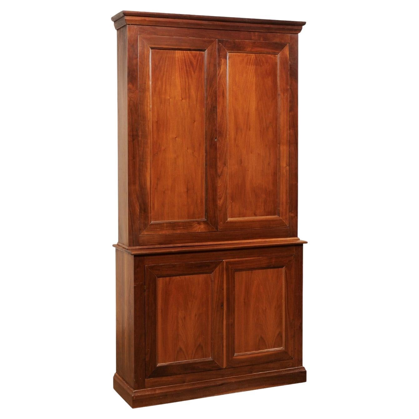 French Cherry Wood 7.5+ Ft. Tall Enclosed Cabinet with Slender Depth, Mid 20th c For Sale