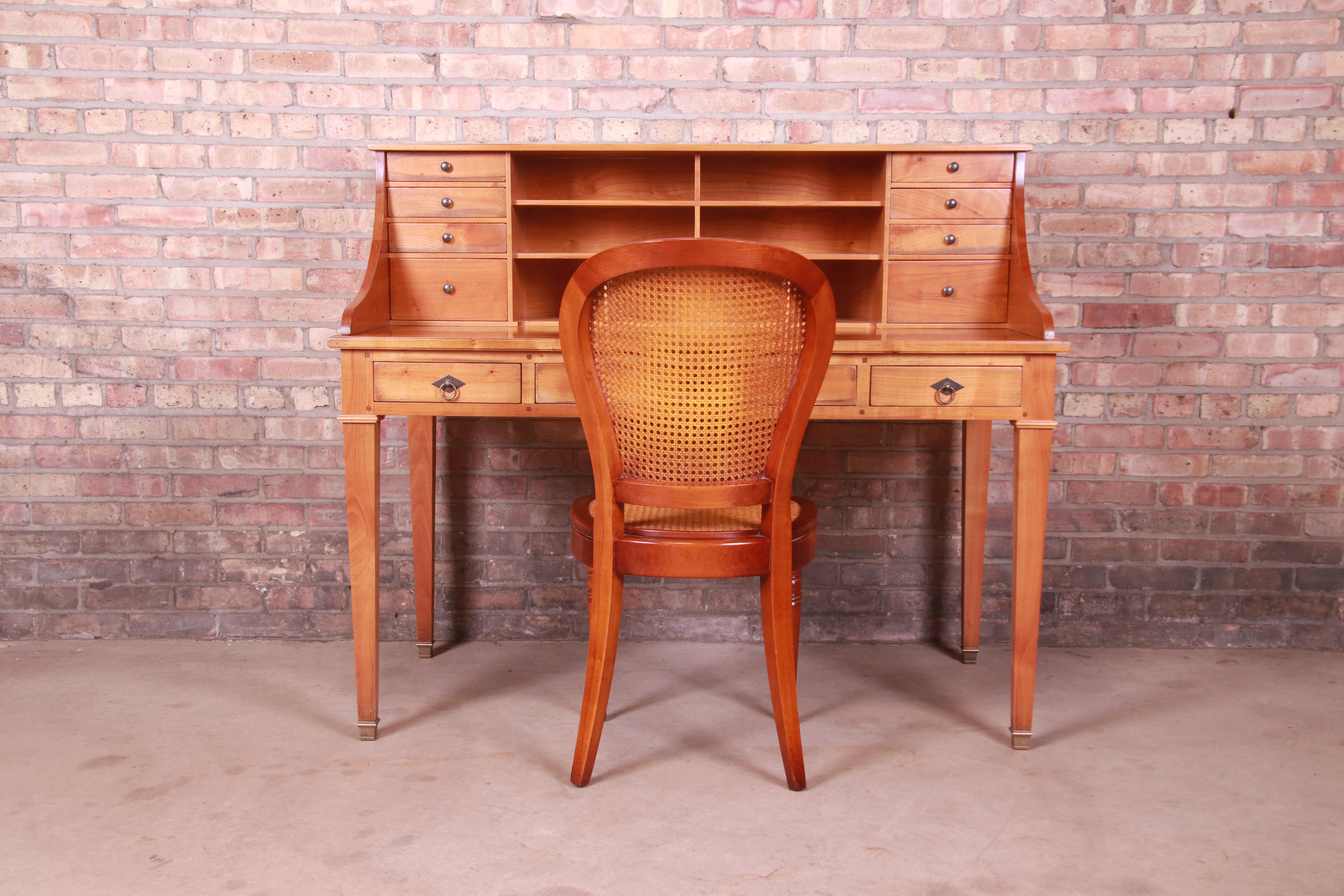 French Cherry Wood and Cane Balloon Back Desk Chair Attributed to Grange 8