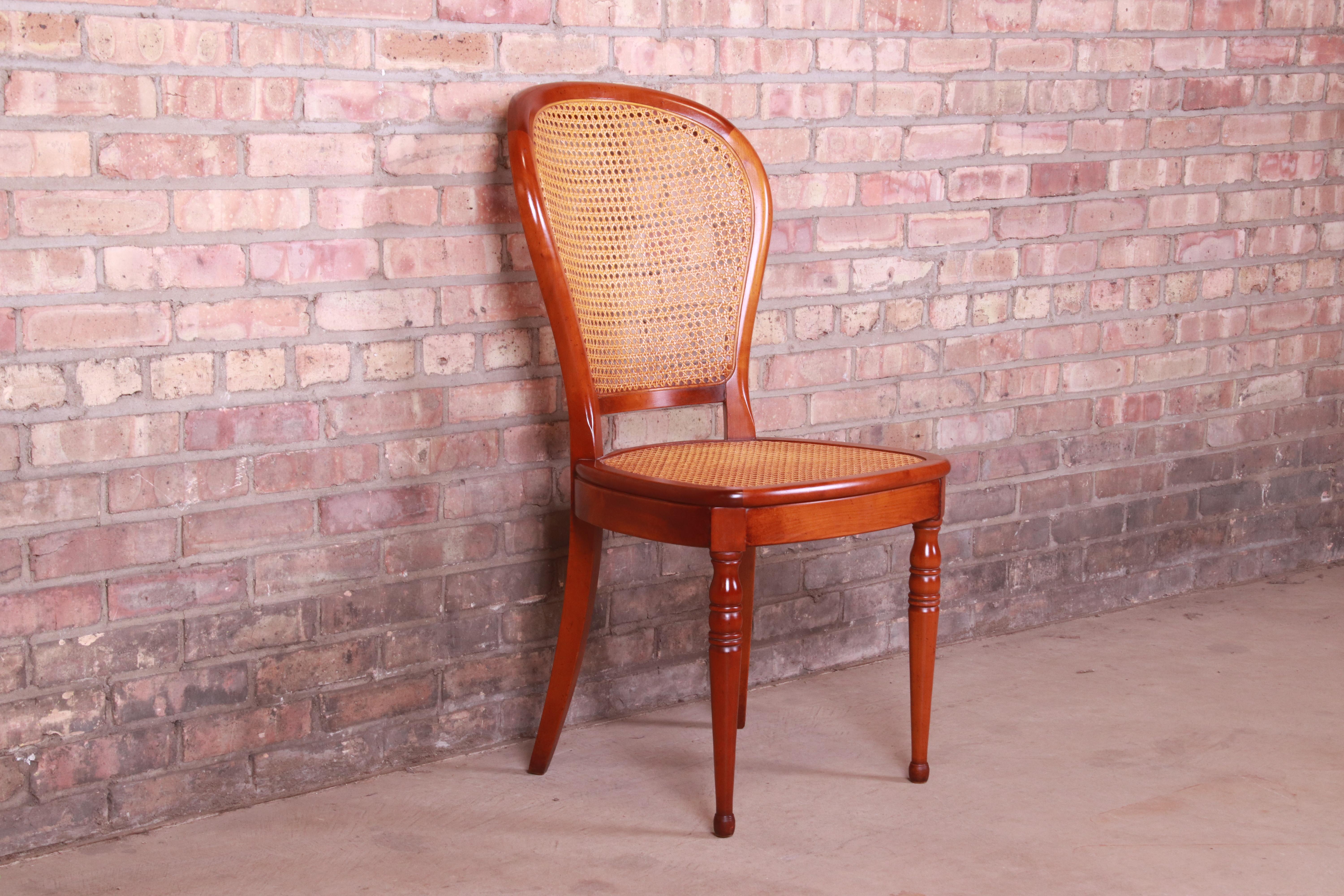 French Cherry Wood and Cane Balloon Back Desk Chair Attributed to Grange 1