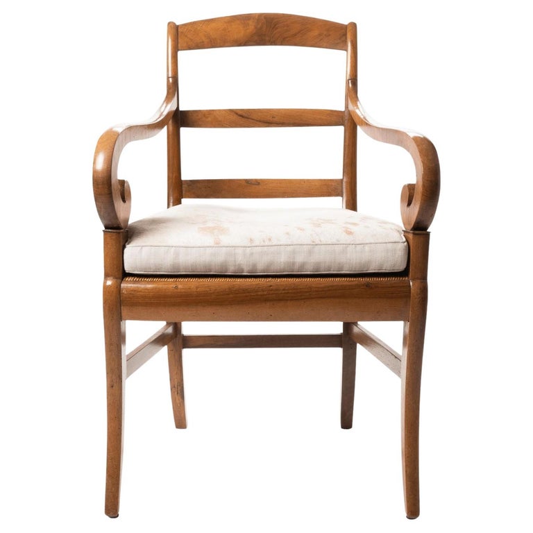 French Cherry Wood Arm Chair with Rush Seat and Upholstered Seat