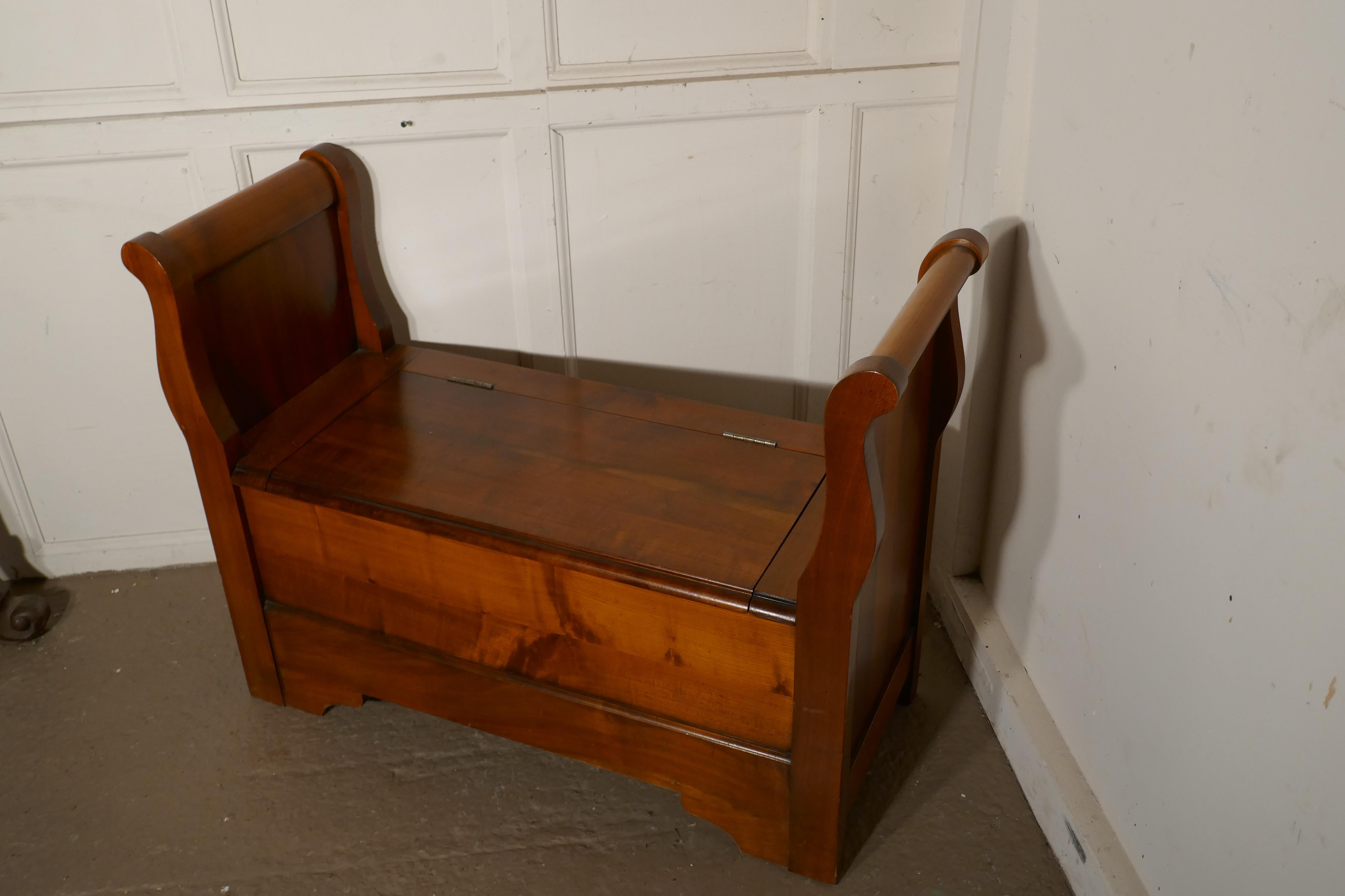 French Provincial French Cherrywood Box Settle, Bench Hall Seat