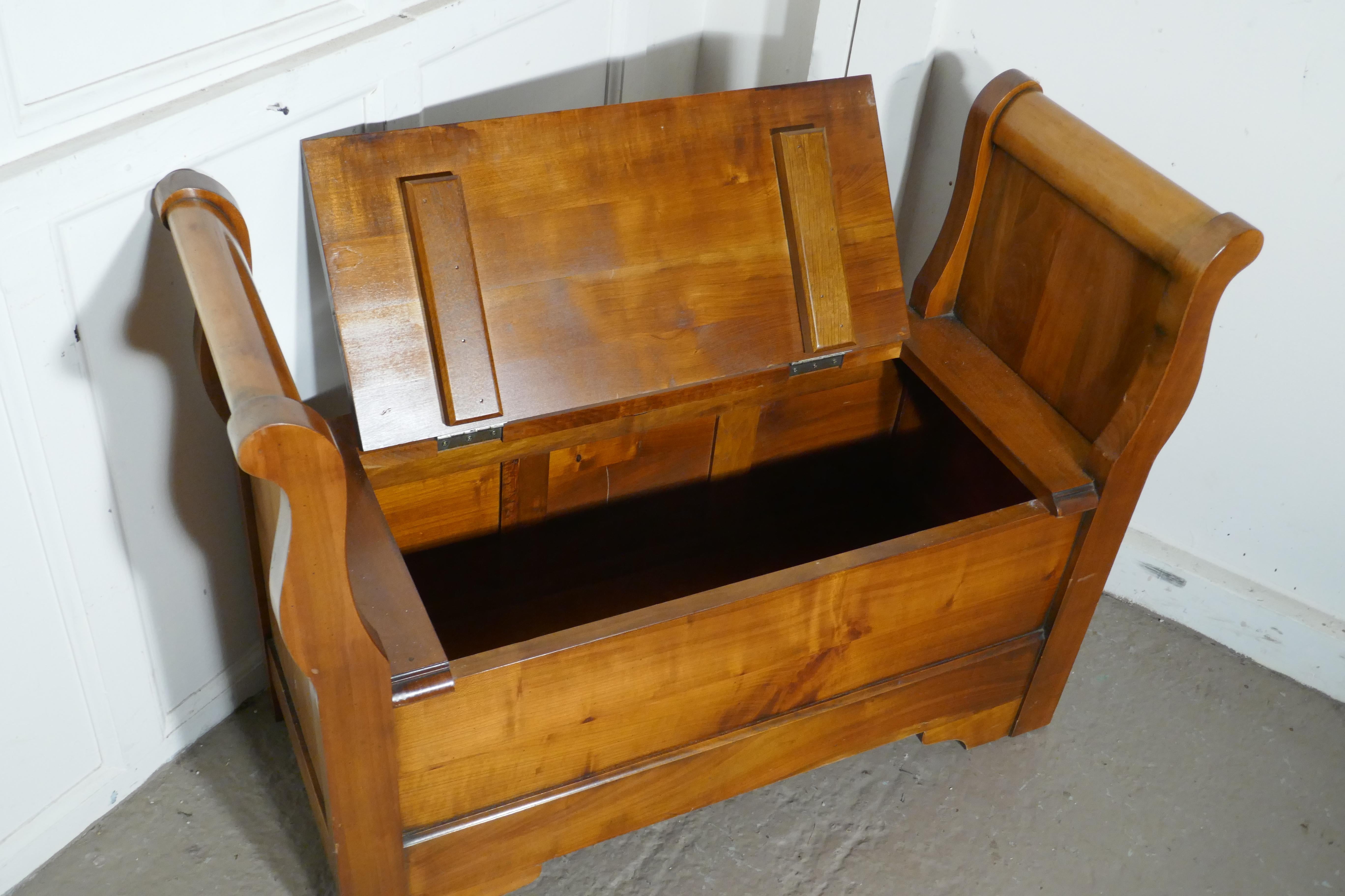 20th Century French Cherrywood Box Settle, Bench Hall Seat