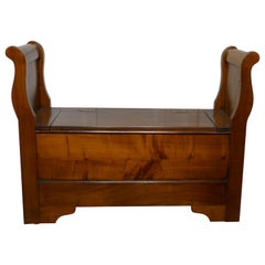 Antique French Cherrywood Box Settle, Bench Hall Seat