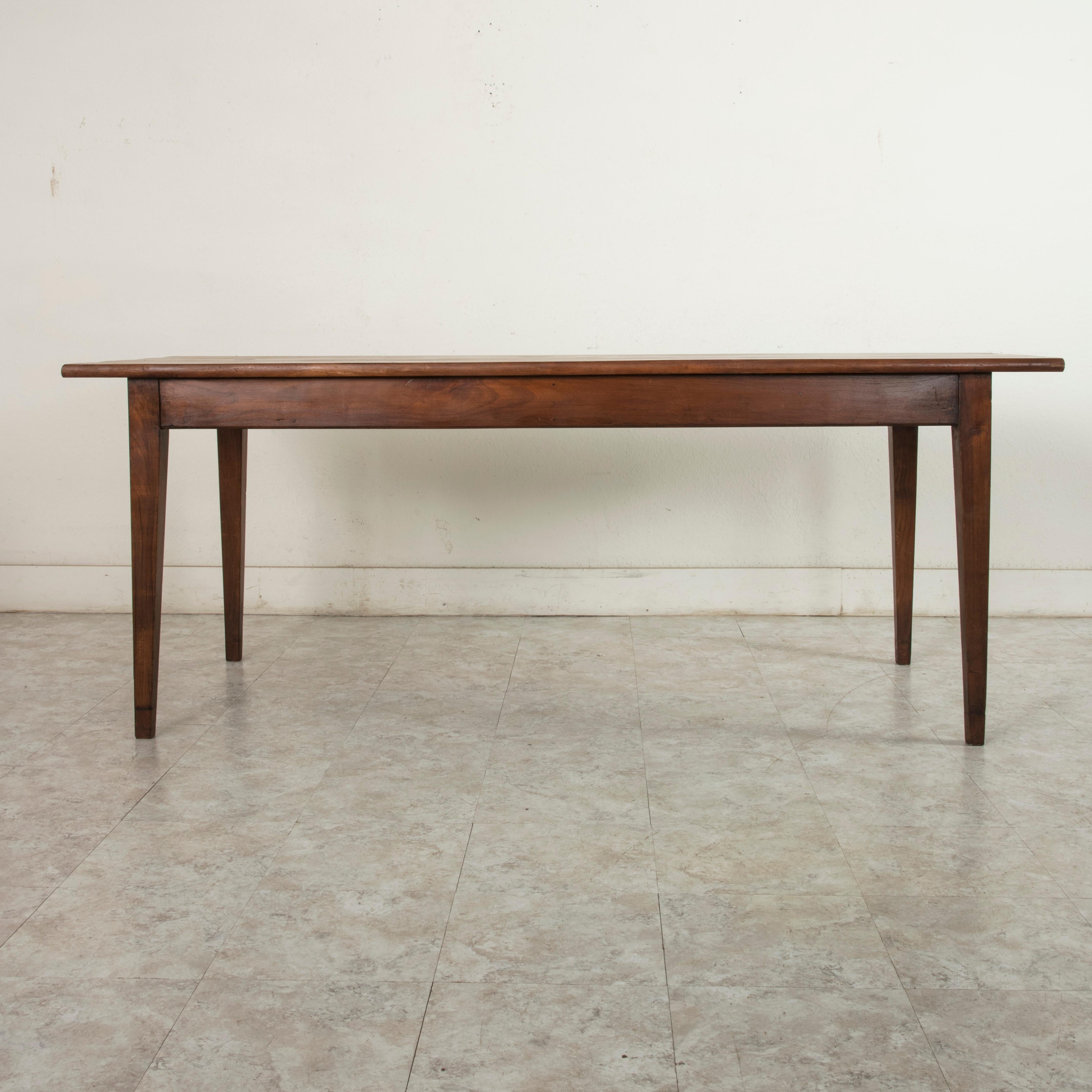 Early 20th Century French Cherrywood Farm Table Dining Table, Single Drawer, Cutting Board