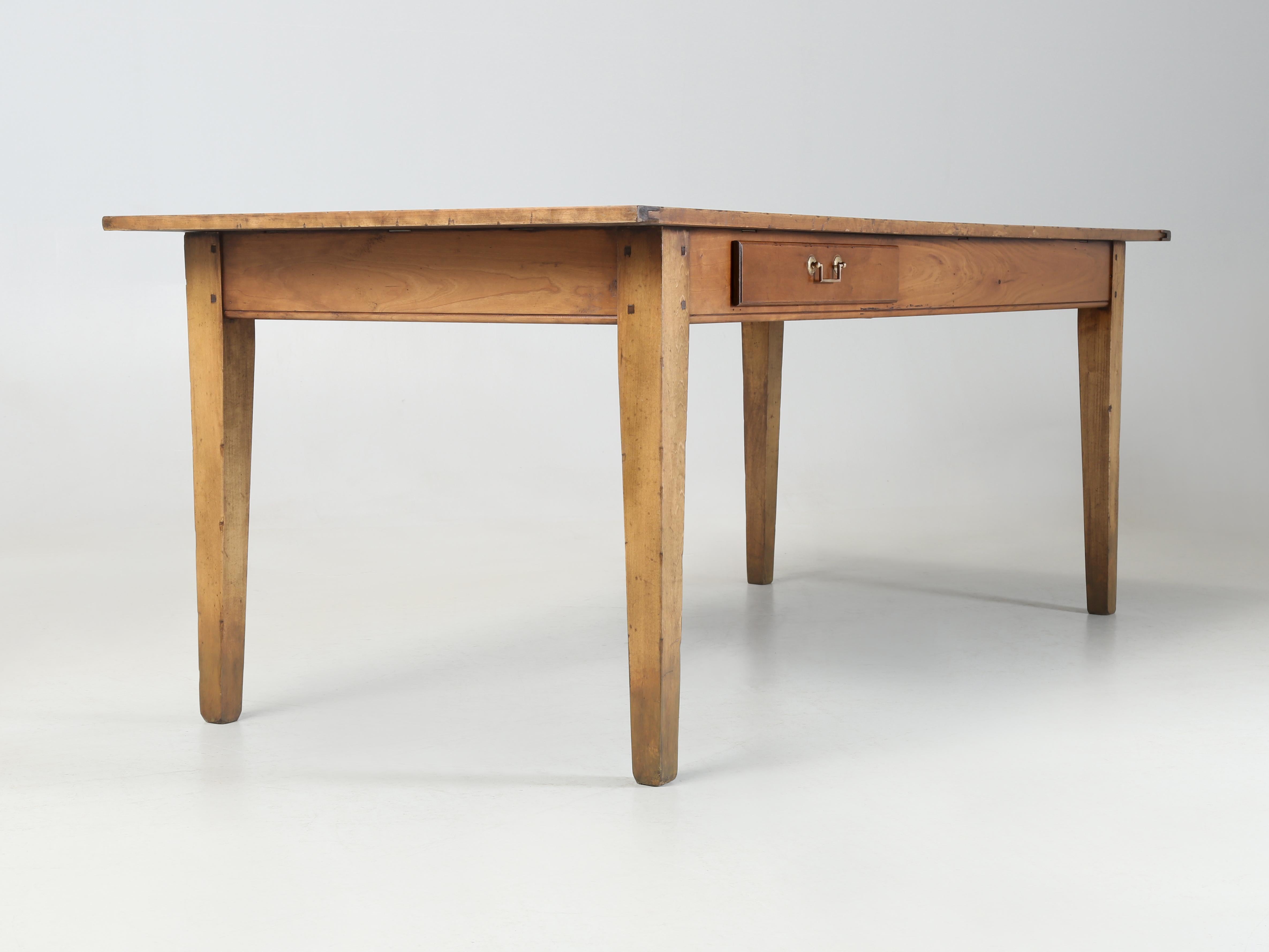French Cherry Wood Farmhouse Style Dining Table Tapered Legs with Two Drawers 6