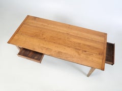 French Cherry Wood Farmhouse Style Dining Table Tapered Legs with Two Drawers