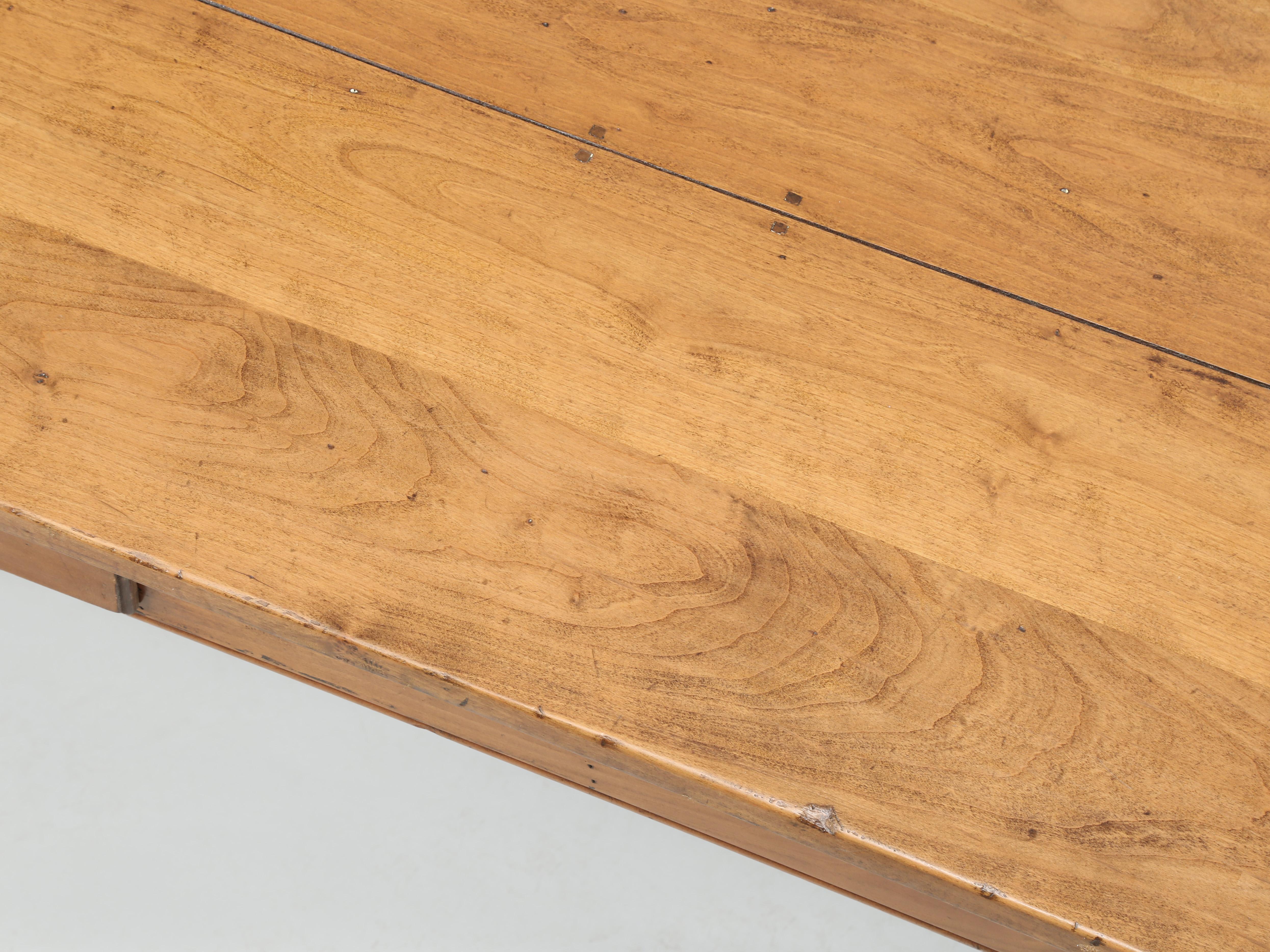English French Cherry Wood Farmhouse Style Dining Table Tapered Legs with Two Drawers