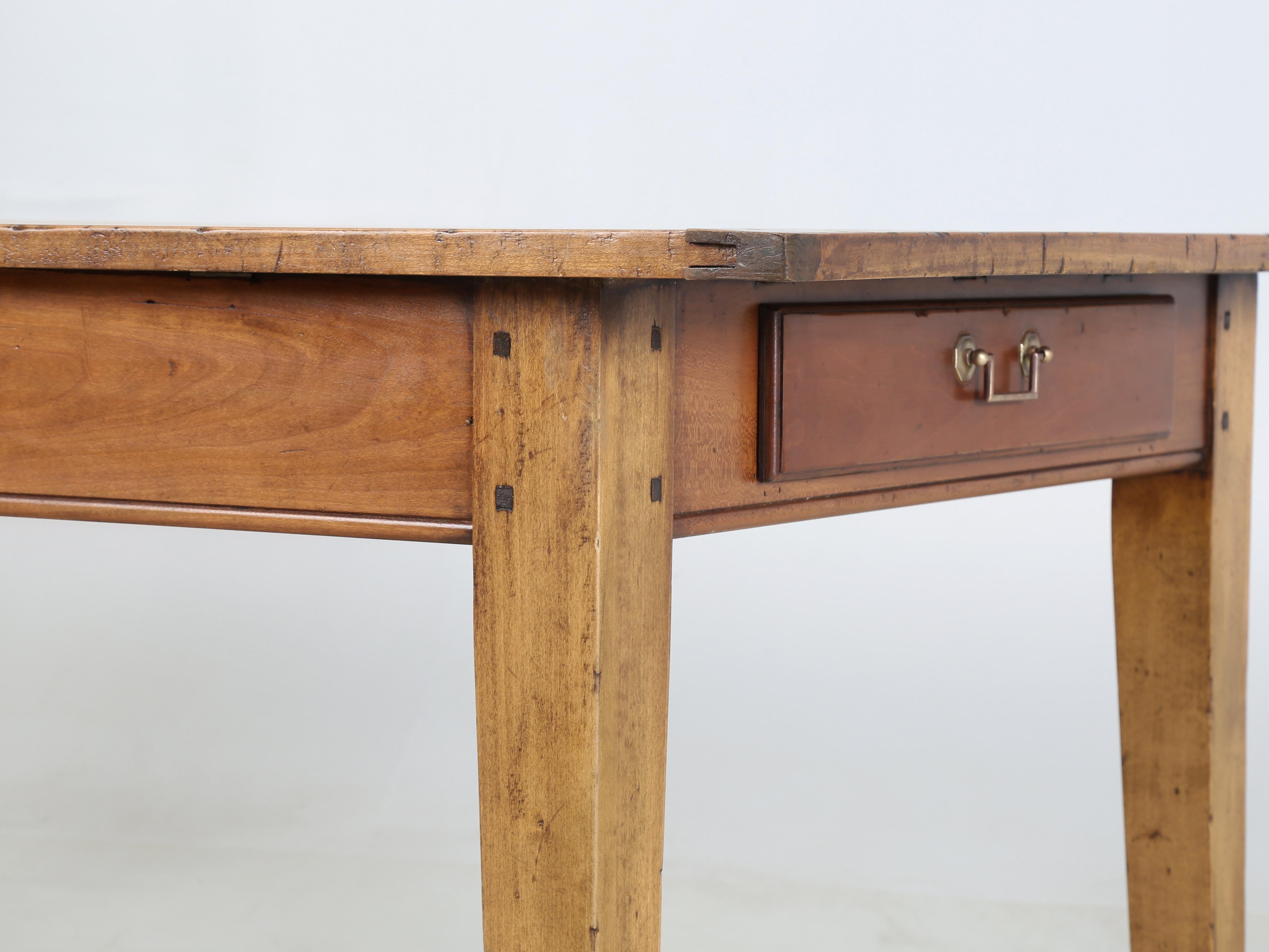 Brass French Cherry Wood Farmhouse Style Dining Table Tapered Legs with Two Drawers