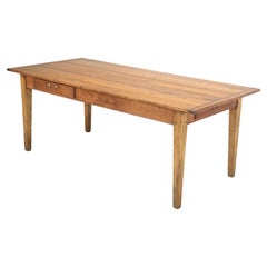 French Cherry Wood Farmhouse Style Dining Table Tapered Legs with Two Drawers