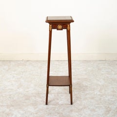 French Cherry Wood Pedestal Table with Bronze Plaques of Artisan Motifs c. 1900