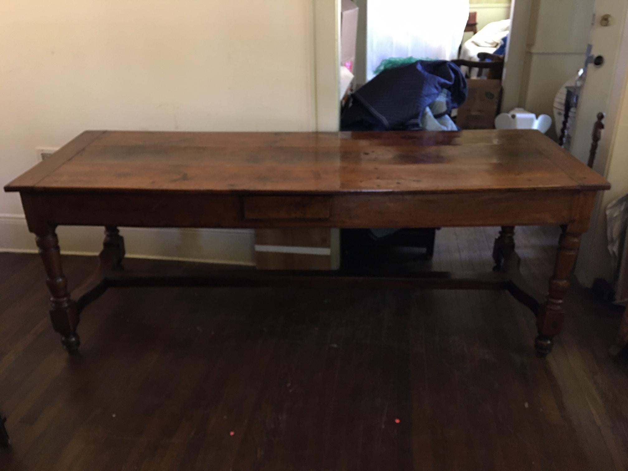 French Cherry Work Table with Drawers and Yoke Stretchers, circa 1830 In Good Condition In Savannah, GA