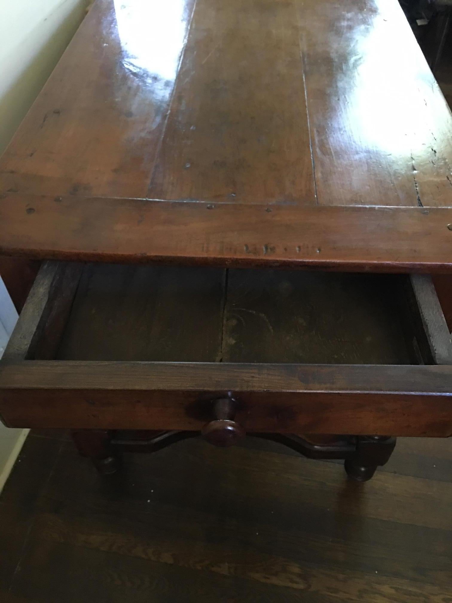French Cherry Work Table with Drawers and Yoke Stretchers, circa 1830 5