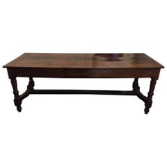 French Cherry Work Table with Drawers and Yoke Stretchers, circa 1830