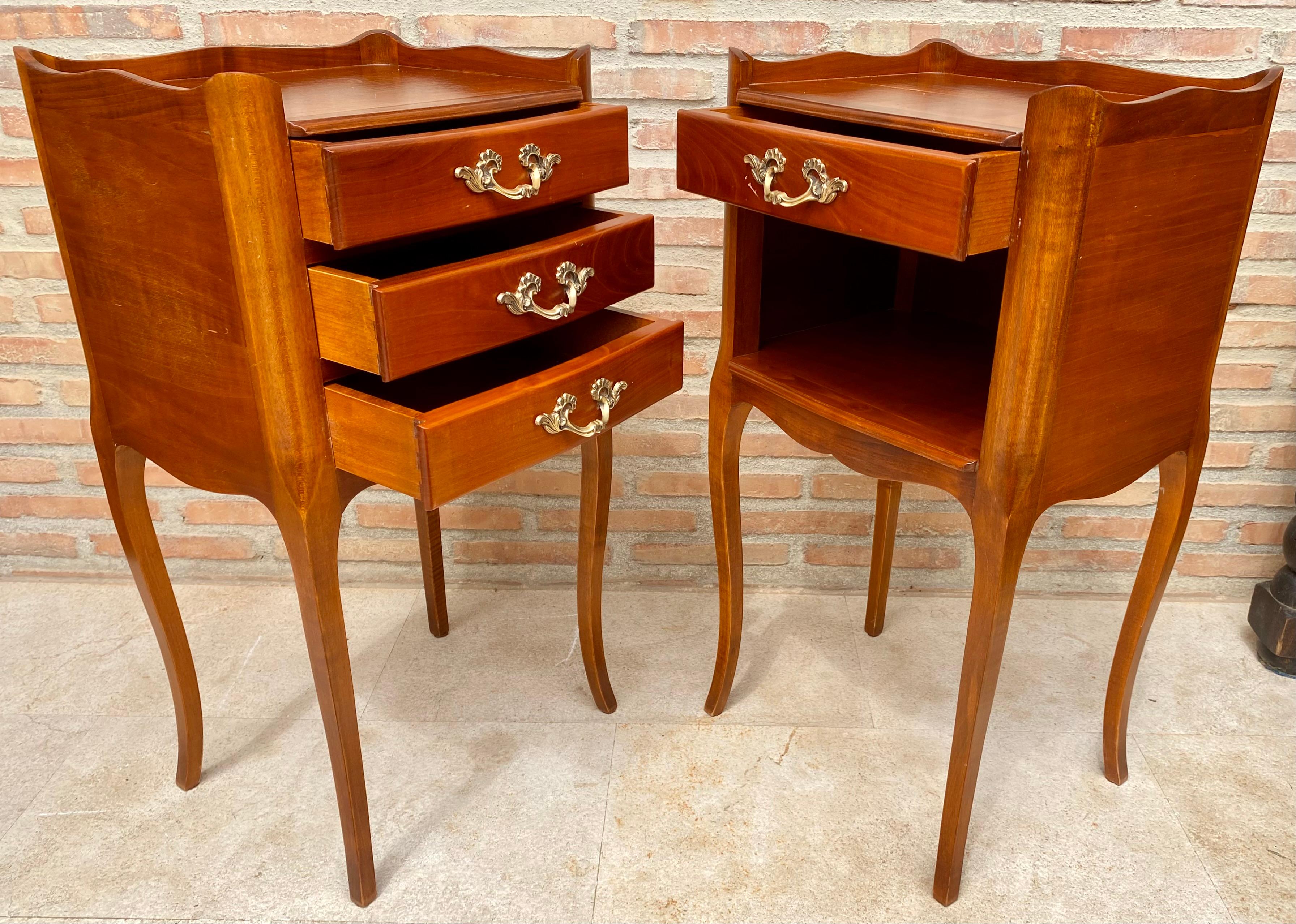 French Cherry You and Me Nightstands with Drawers and Open Shelf, 1960s, Set of For Sale 3