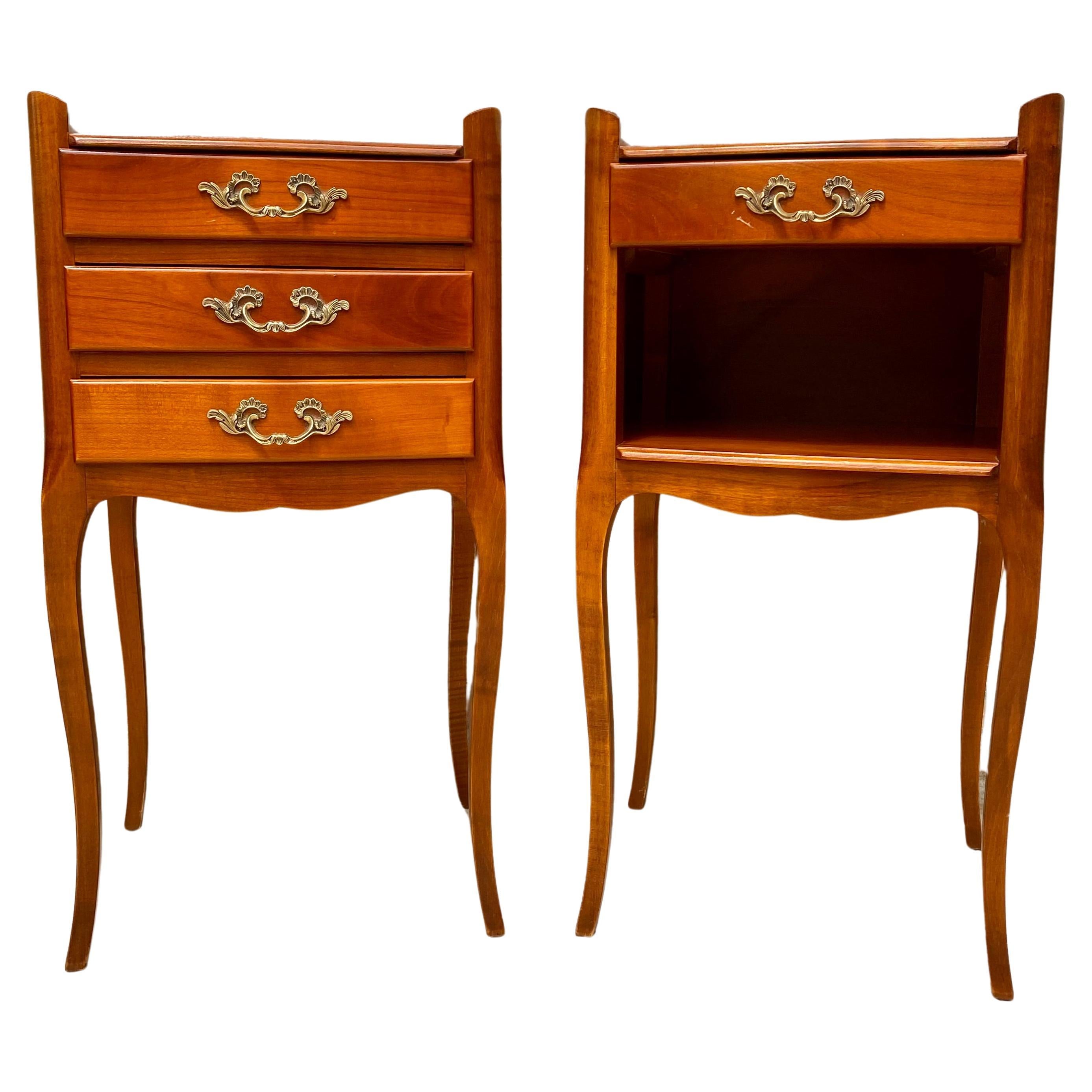 French Cherry You and Me Nightstands with Drawers and Open Shelf, 1960s, Set of 
