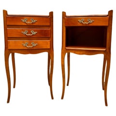 Vintage French Cherry You and Me Nightstands with Drawers and Open Shelf, 1960s, Set of 