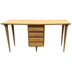 French Cherrywood and Rattan Desk, 1950s-1950s French Double Desk