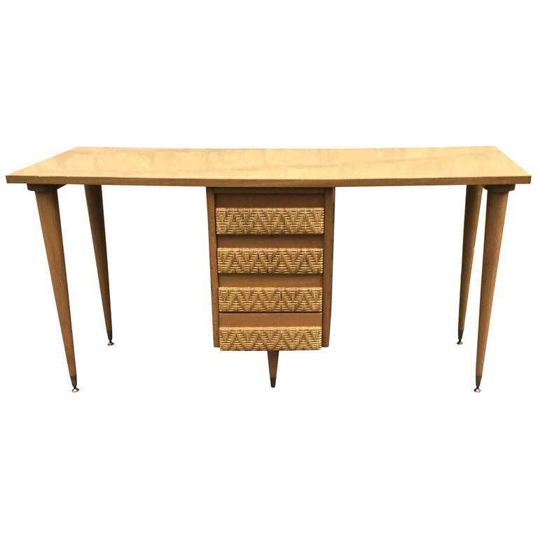 French Cherrywood And Rattan Desk 1950s 1950s French Double Desk