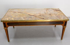 French Cherrywood & Marble Top Coffee Table Classical Style, circa 1960
