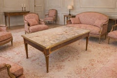 French Cherrywood & Marble Top Coffee Table Classical Style, circa 1960