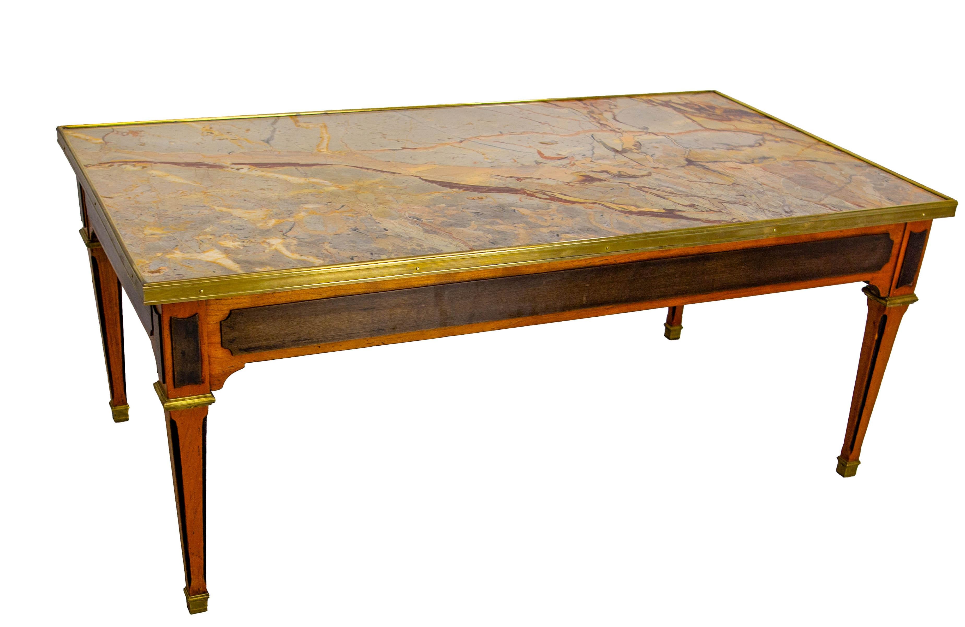 French Cherrywood & Marble Top Coffee Table Classical Style, circa 1960 In Good Condition For Sale In Labrit, Landes