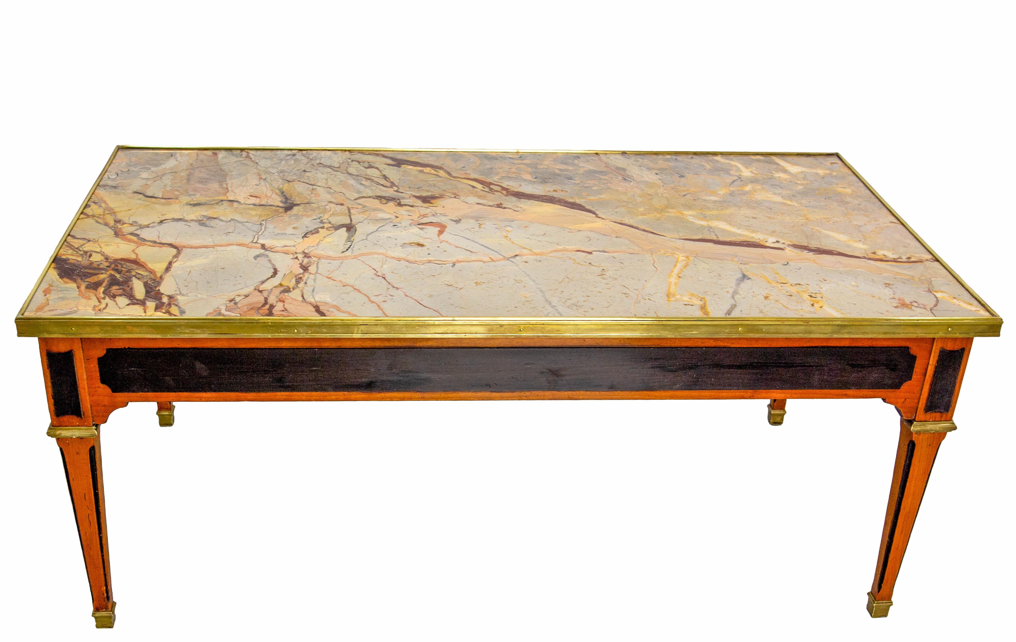 French Cherrywood & Marble Top Coffee Table Classical Style, circa 1960 For Sale 1