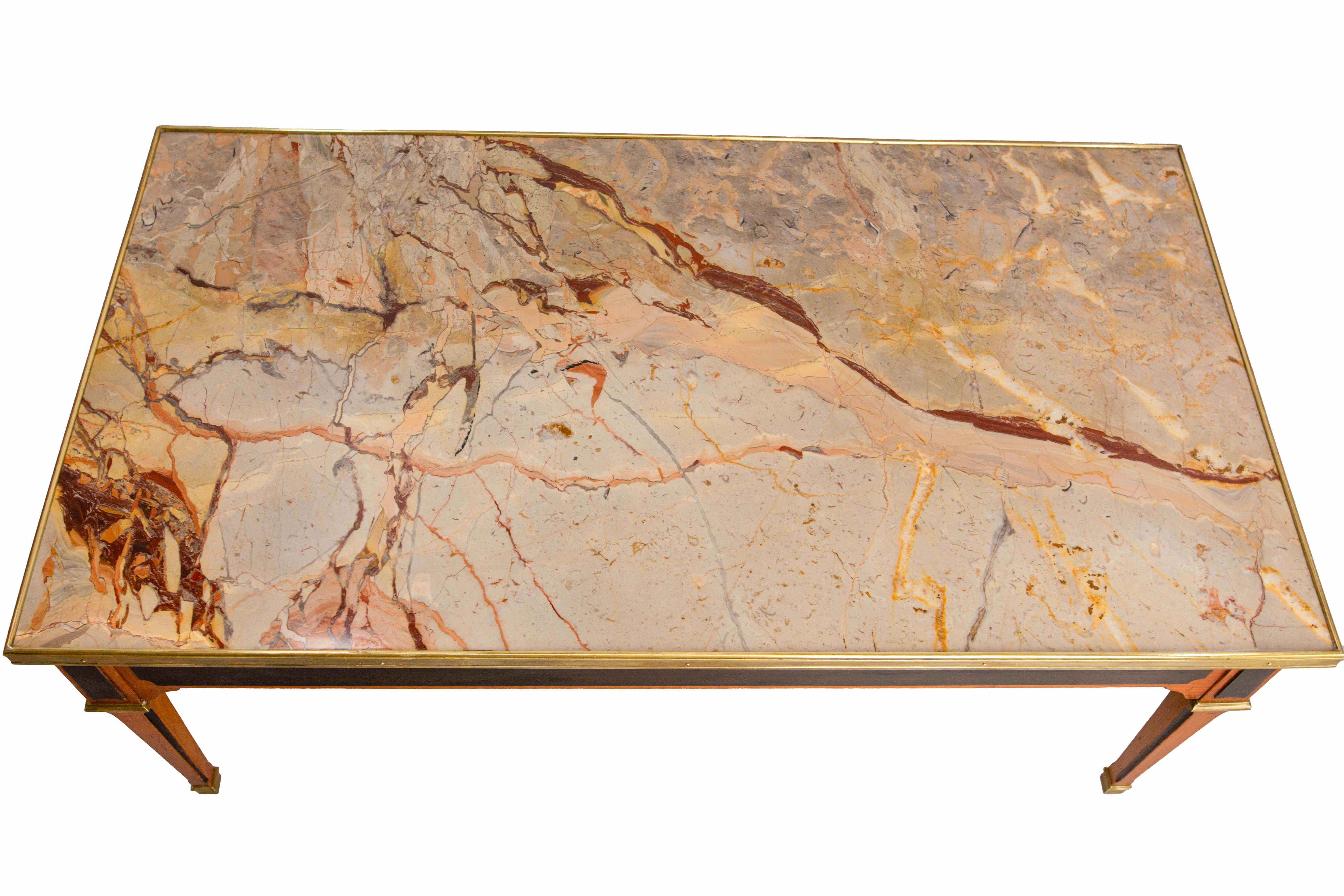 French Cherrywood & Marble Top Coffee Table Classical Style, circa 1960 For Sale 3