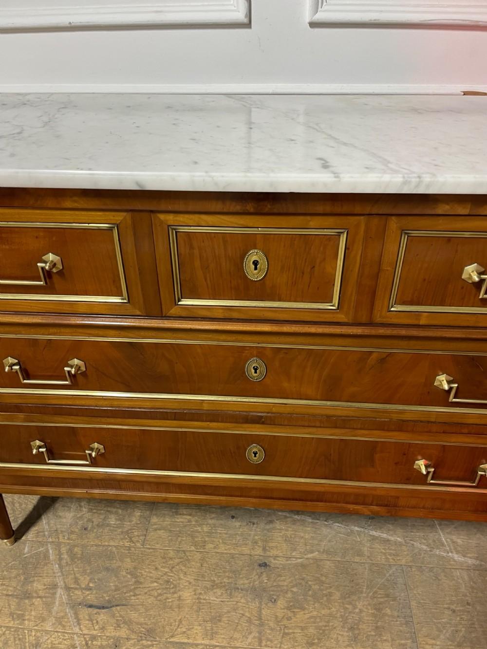 Mid-20th Century French , Cherrywood marble topped commode / chest of drawers For Sale