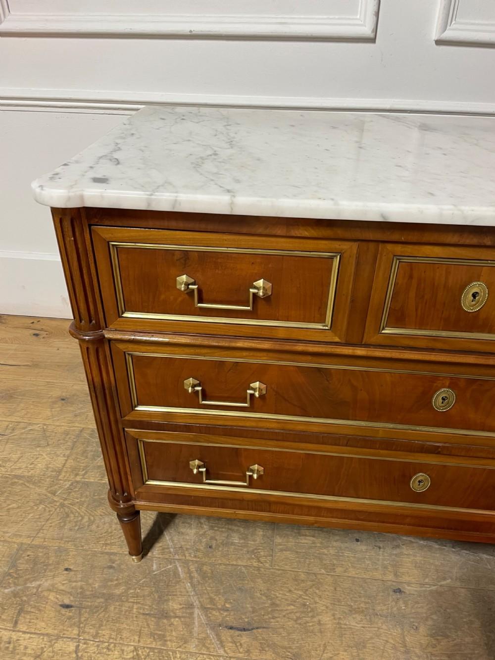 French , Cherrywood marble topped commode / chest of drawers For Sale 1