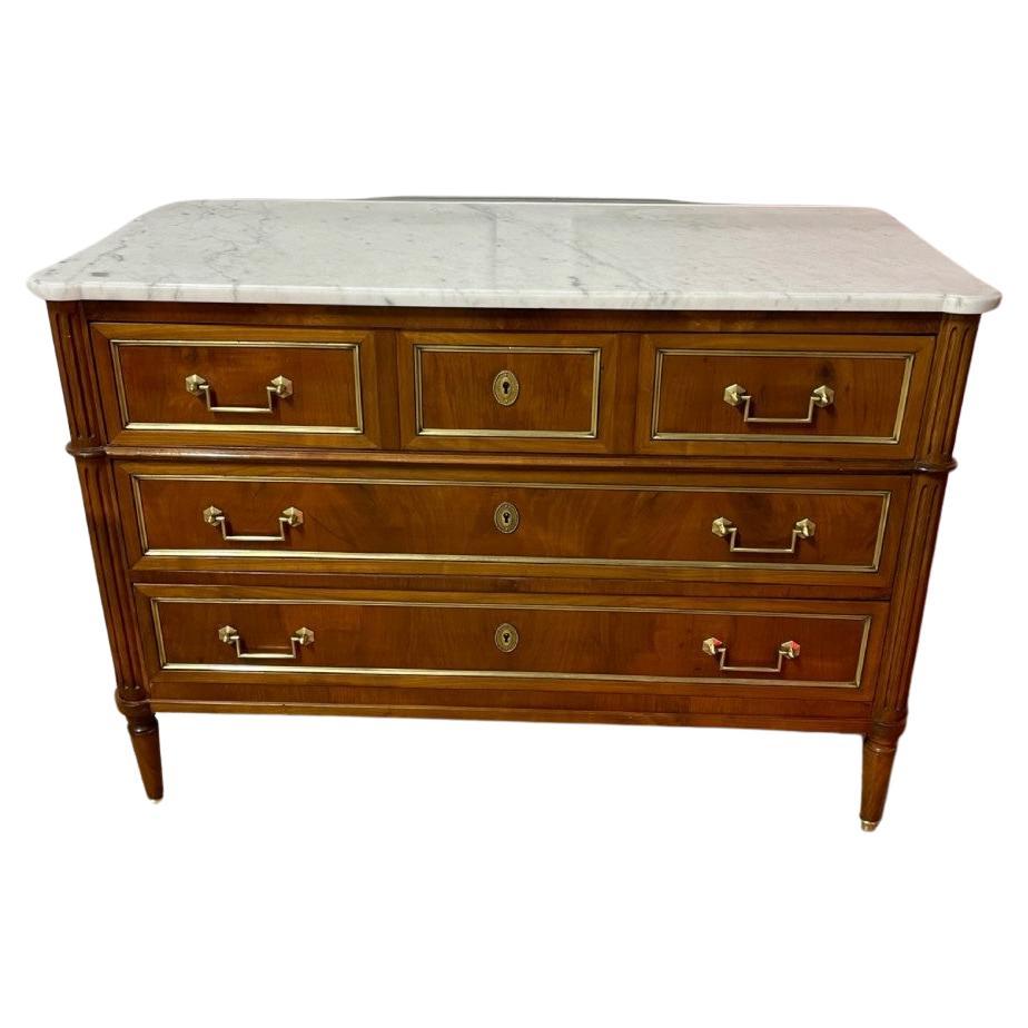 French , Cherrywood marble topped commode / chest of drawers For Sale