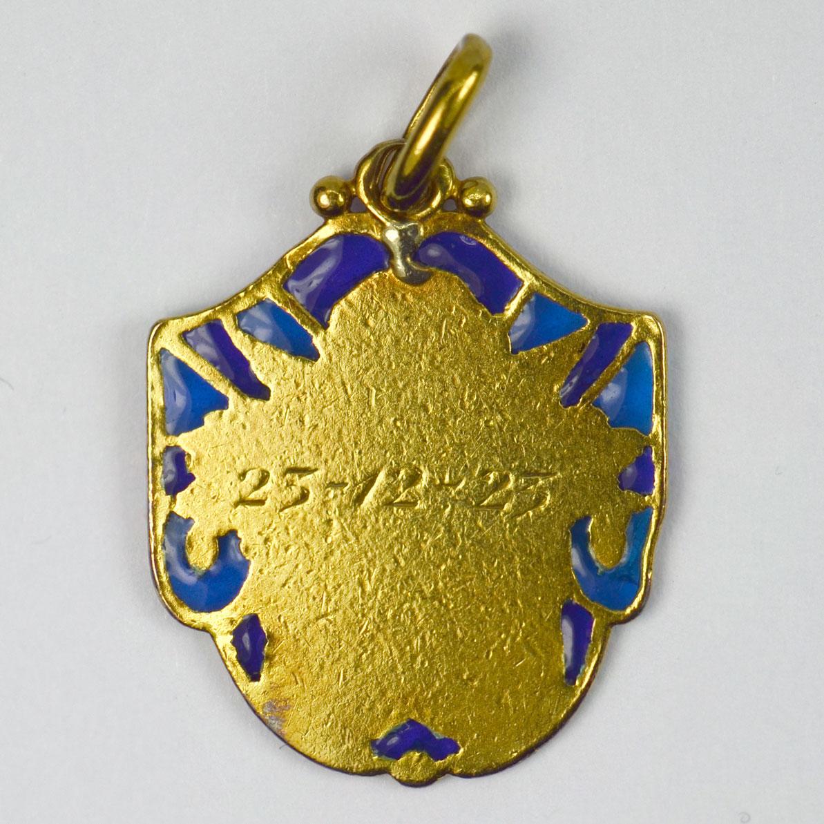 Women's or Men's French Cherub Plique-A-Jour Enamel 18k Yellow Gold Medal Pendant