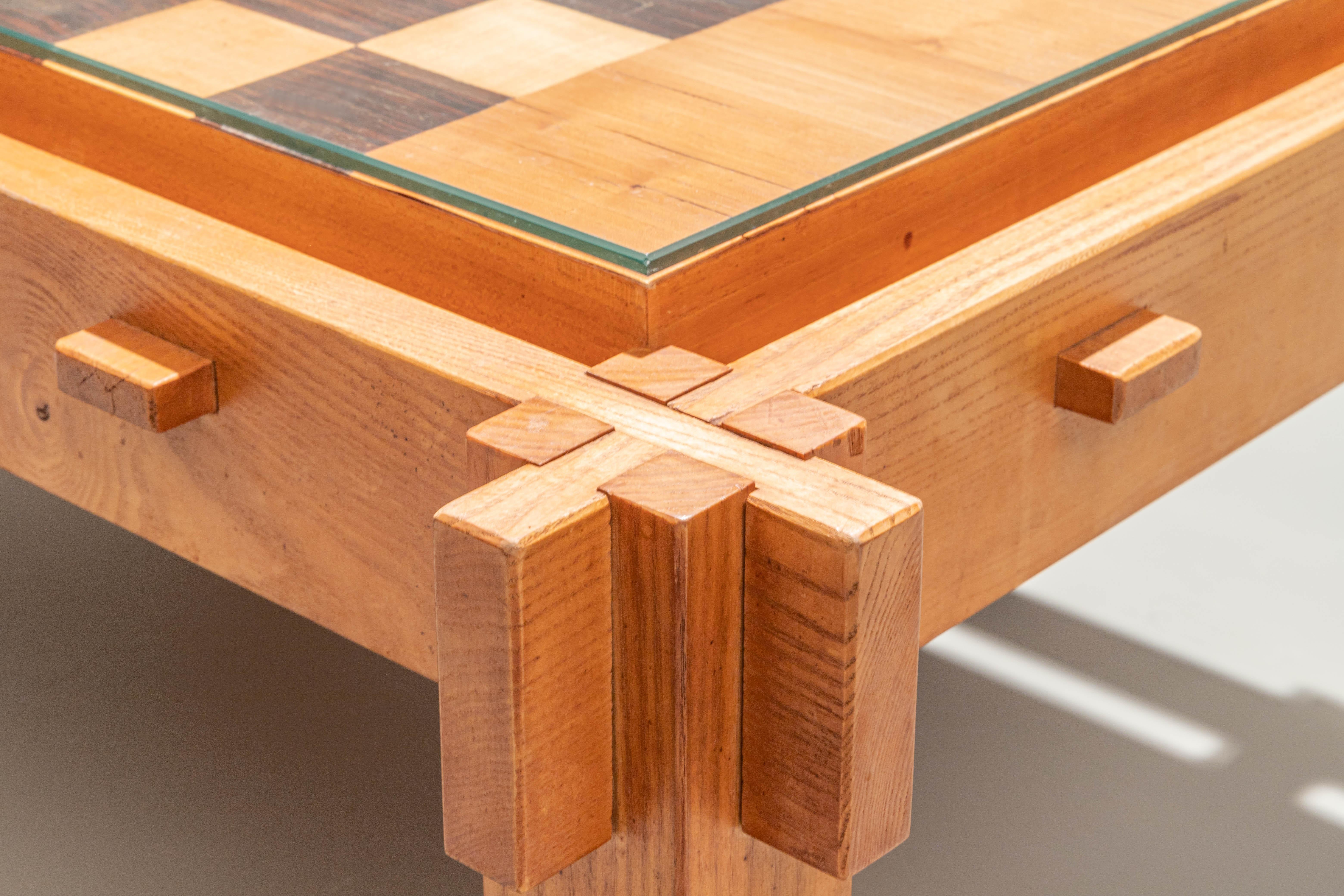 French Chess Table in Wood and Glass, 1960's 1
