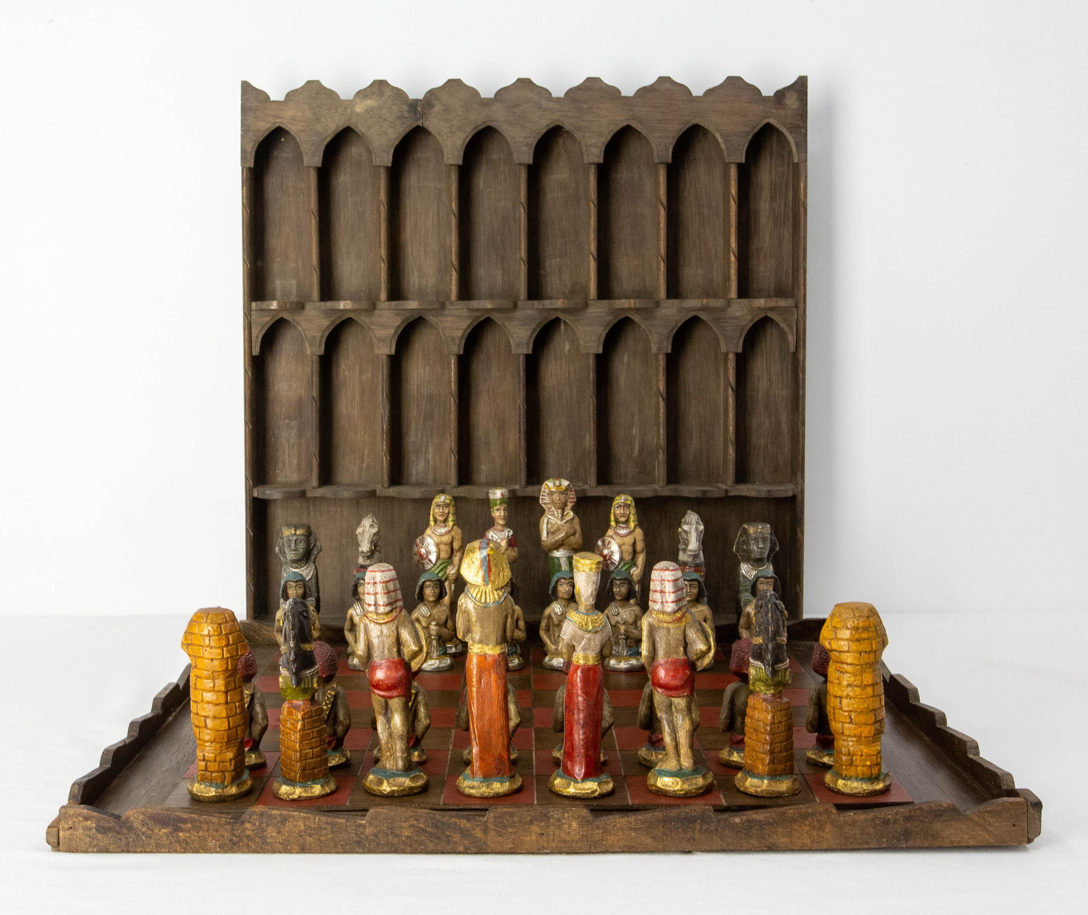 Egyptian Revival French Chess Theme of Ancient Egypt  Plaster & Wood Restored, circa 1920 For Sale