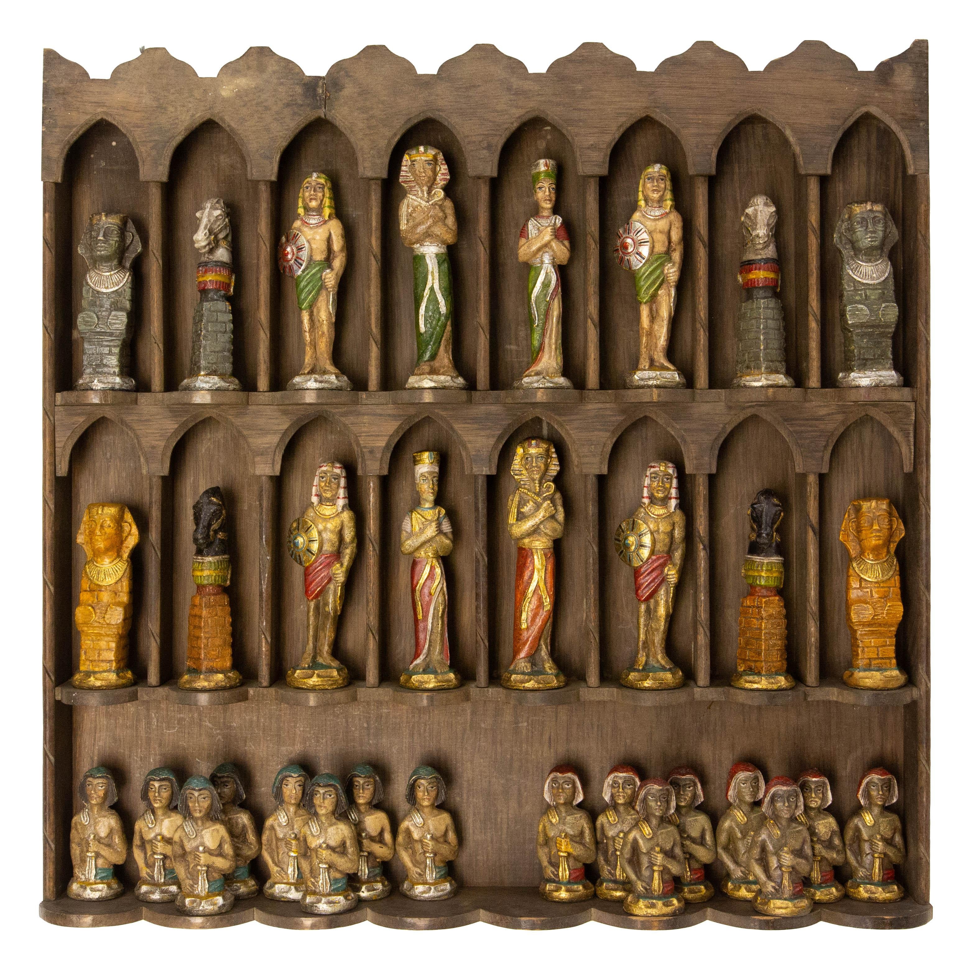Early 20th Century French Chess Theme of Ancient Egypt  Plaster & Wood Restored, circa 1920 For Sale