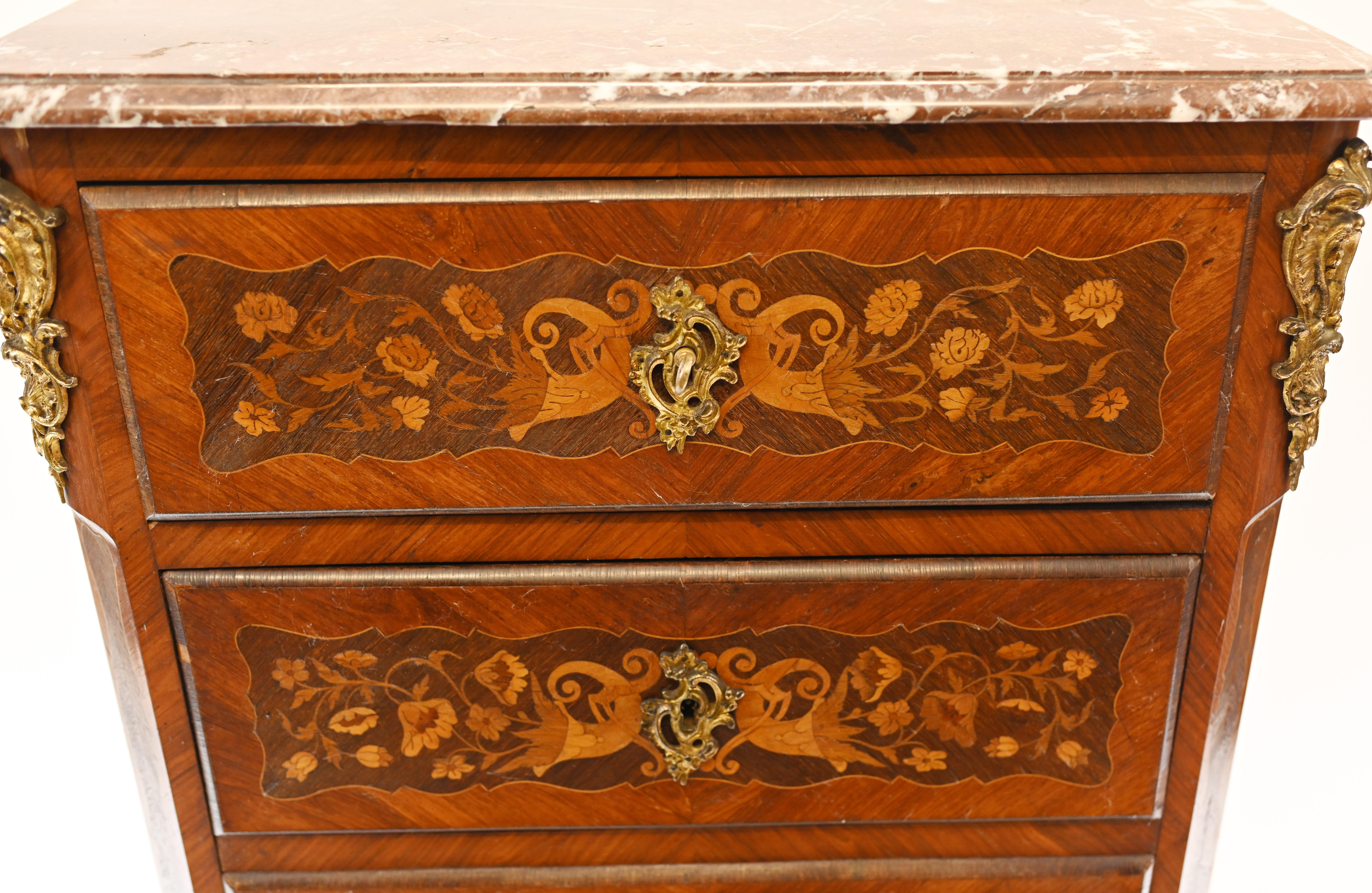 Late 19th Century French Chest Drawers Antique Tall Boy Inlay, 1880
