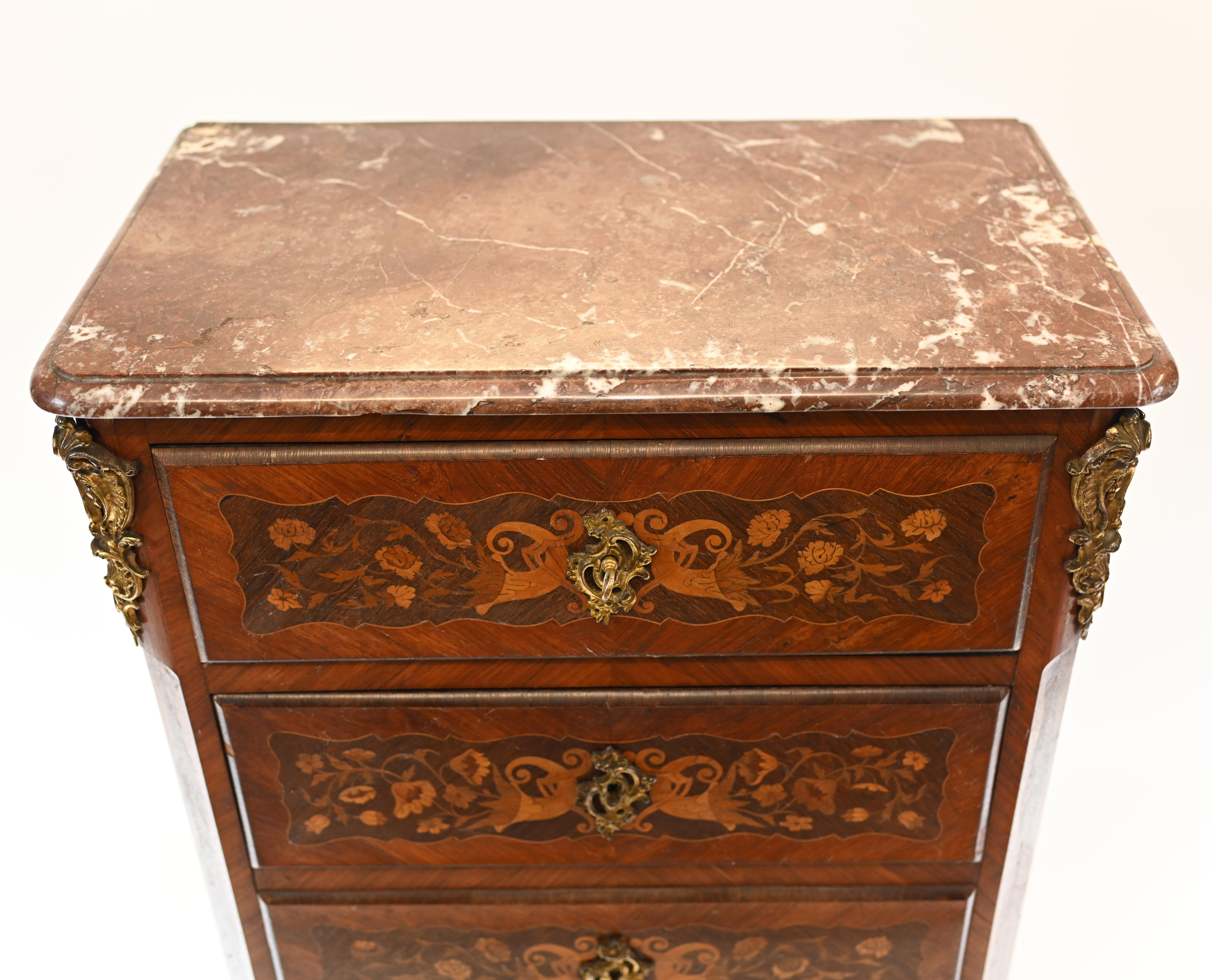 Other French Chest Drawers Antique Tall Boy Inlay, 1880