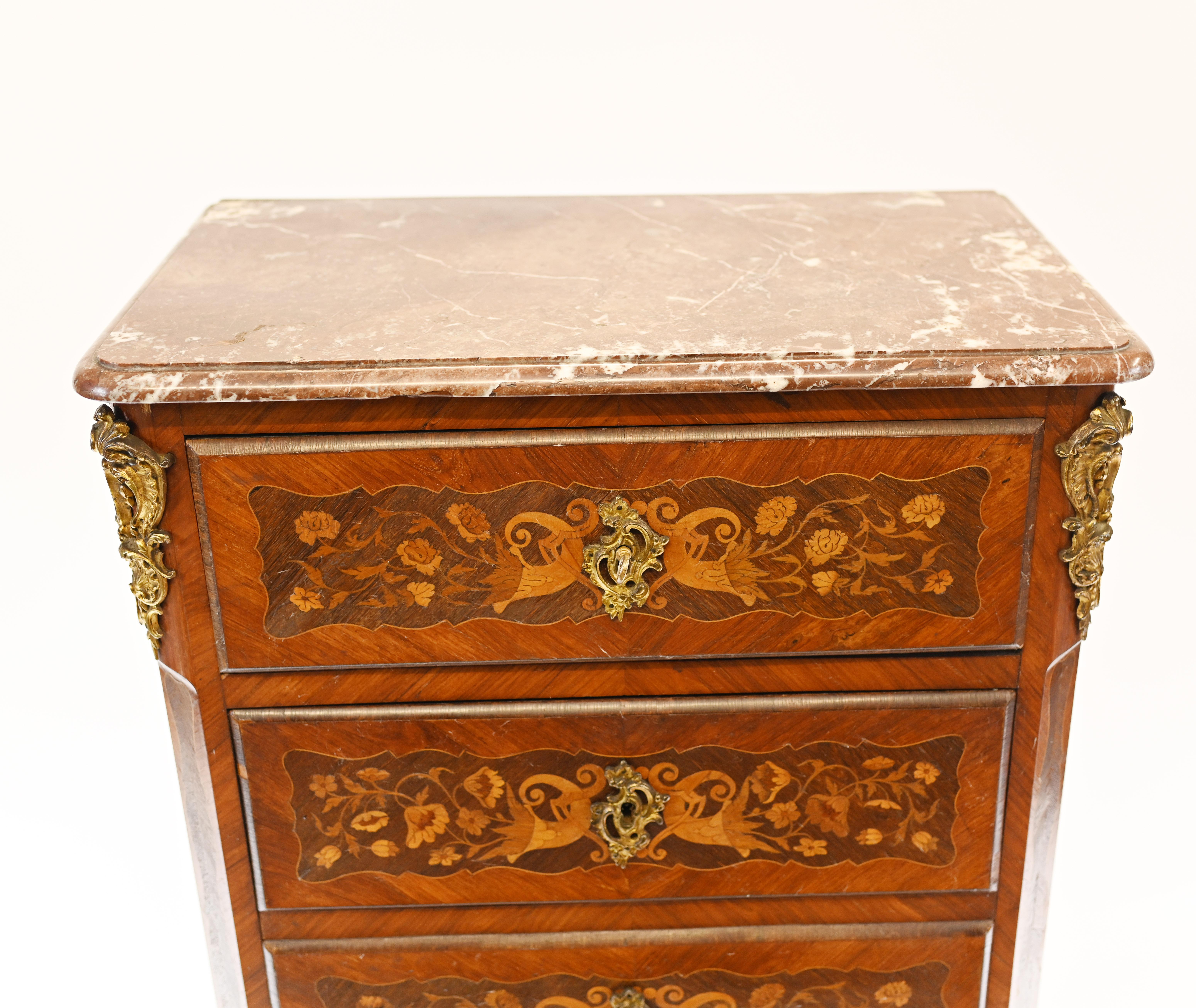 French Chest Drawers Antique Tall Boy Inlay, 1880 1