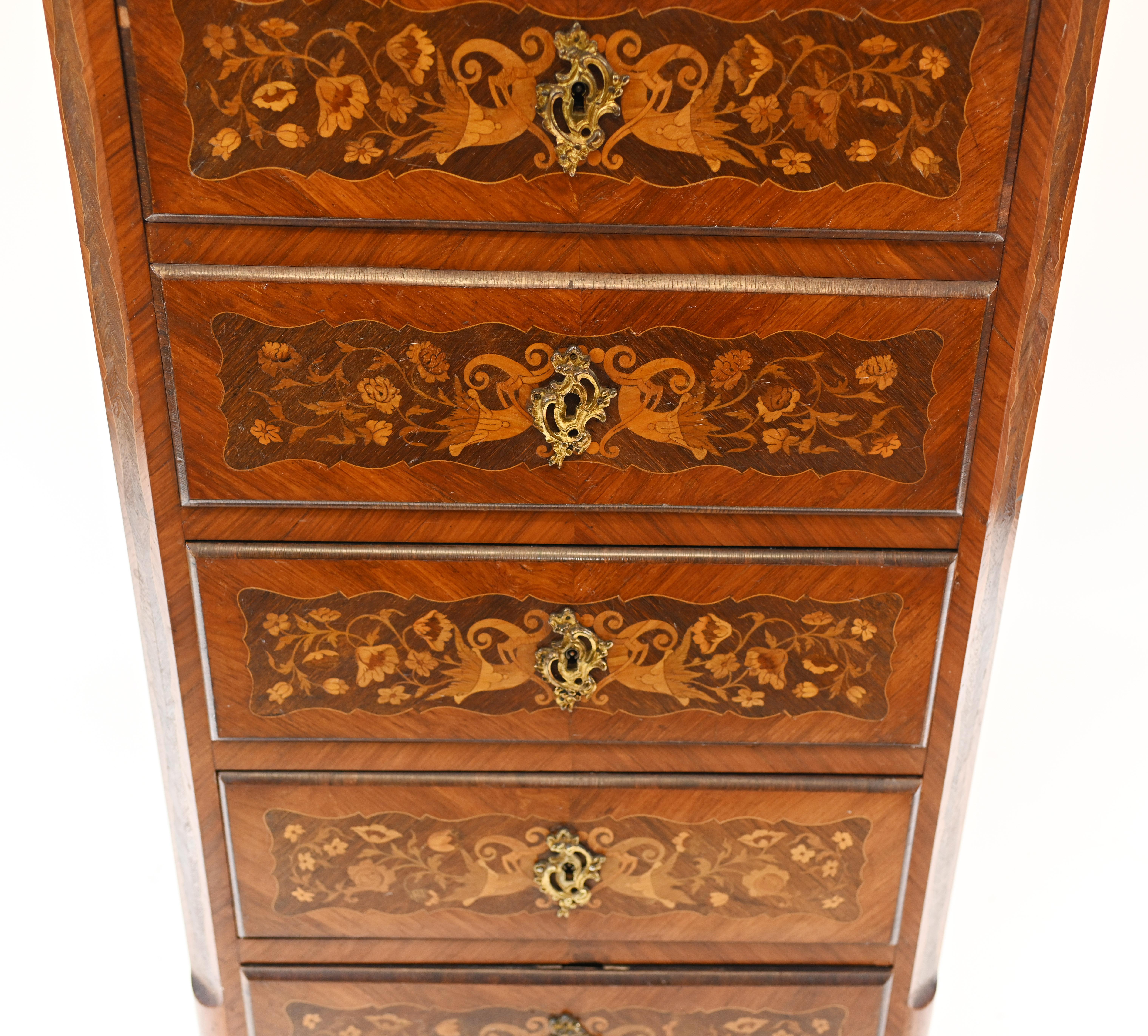 French Chest Drawers Antique Tall Boy Inlay, 1880 3