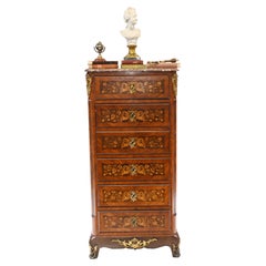 French Chest Drawers Antique Tall Boy Inlay, 1880