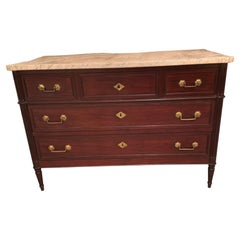 French chest louis XVI style mahogany chest with marble top 19 th c