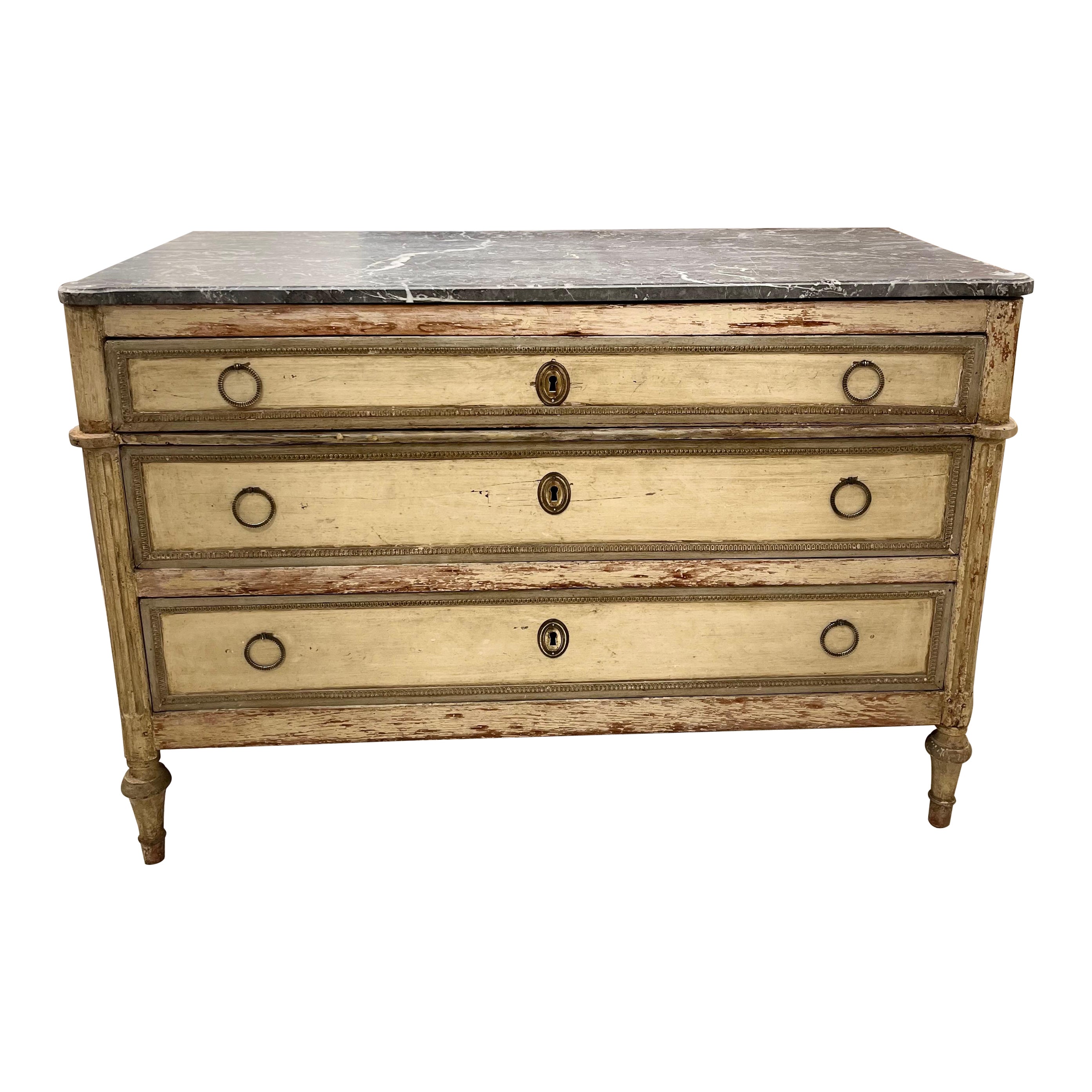 French Chest of Drawers, Directoire Period, Carved and Patinated Wood For Sale