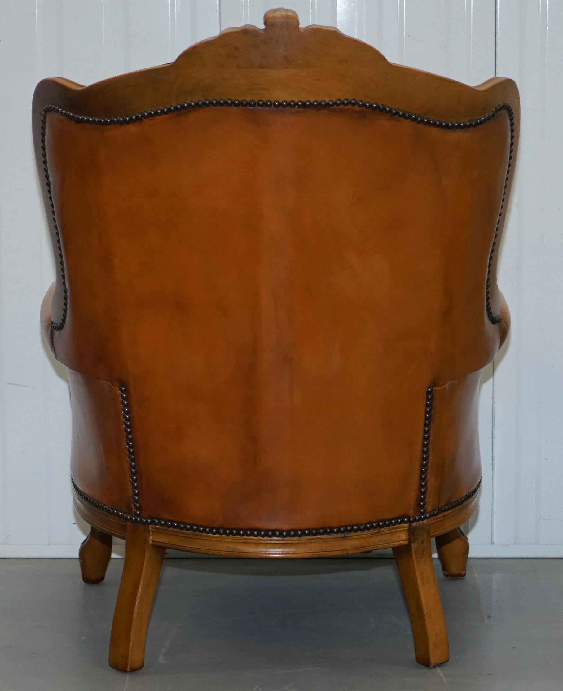 French Chesterfield Tan Brown Leather Suite Sofa Armchairs Mid-Century Modern 9