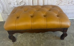 French Chesterfield Tufted Bench in Caramel Leather