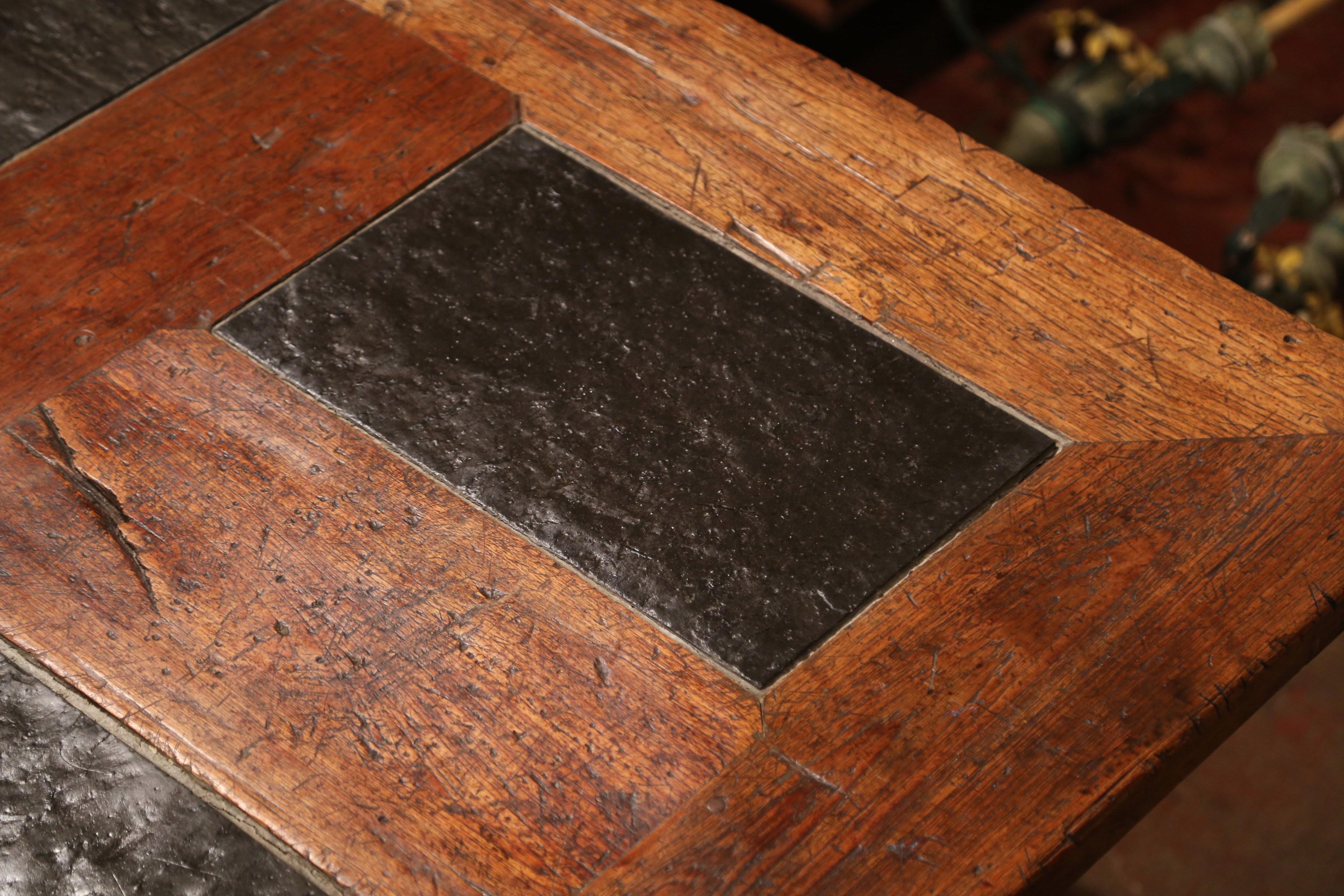 French Chestnut and Slate Dining Room Table on Forged Wrought Iron Base 6