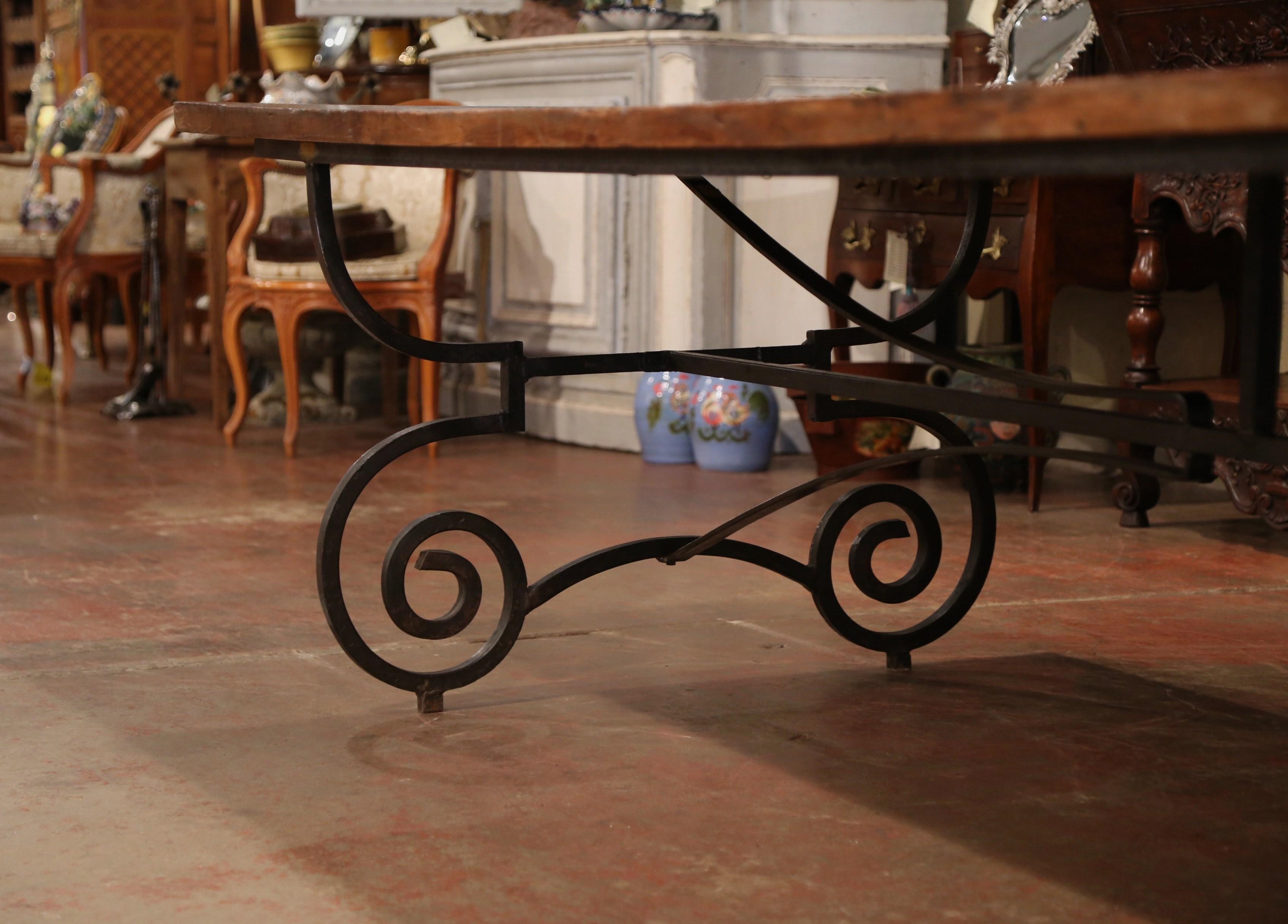 French Chestnut and Slate Dining Room Table on Forged Wrought Iron Base 2