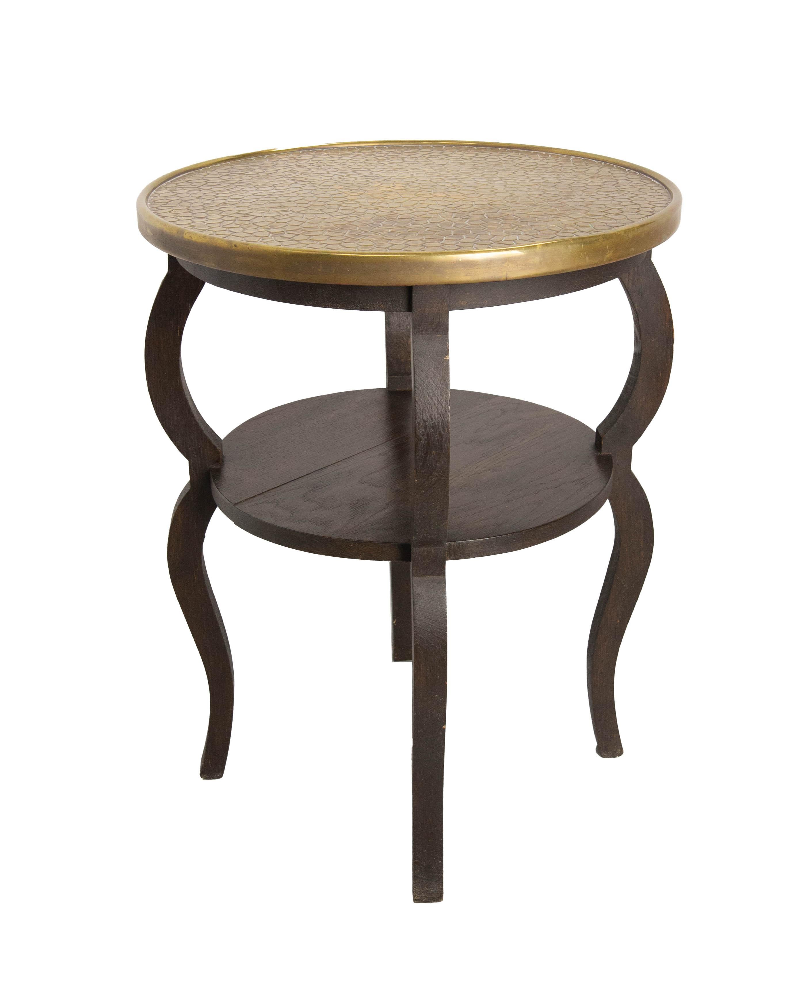 French Chestnut & Copper Table Sellette Side Table or Coffee Table, circa 1940 In Good Condition For Sale In Labrit, Landes