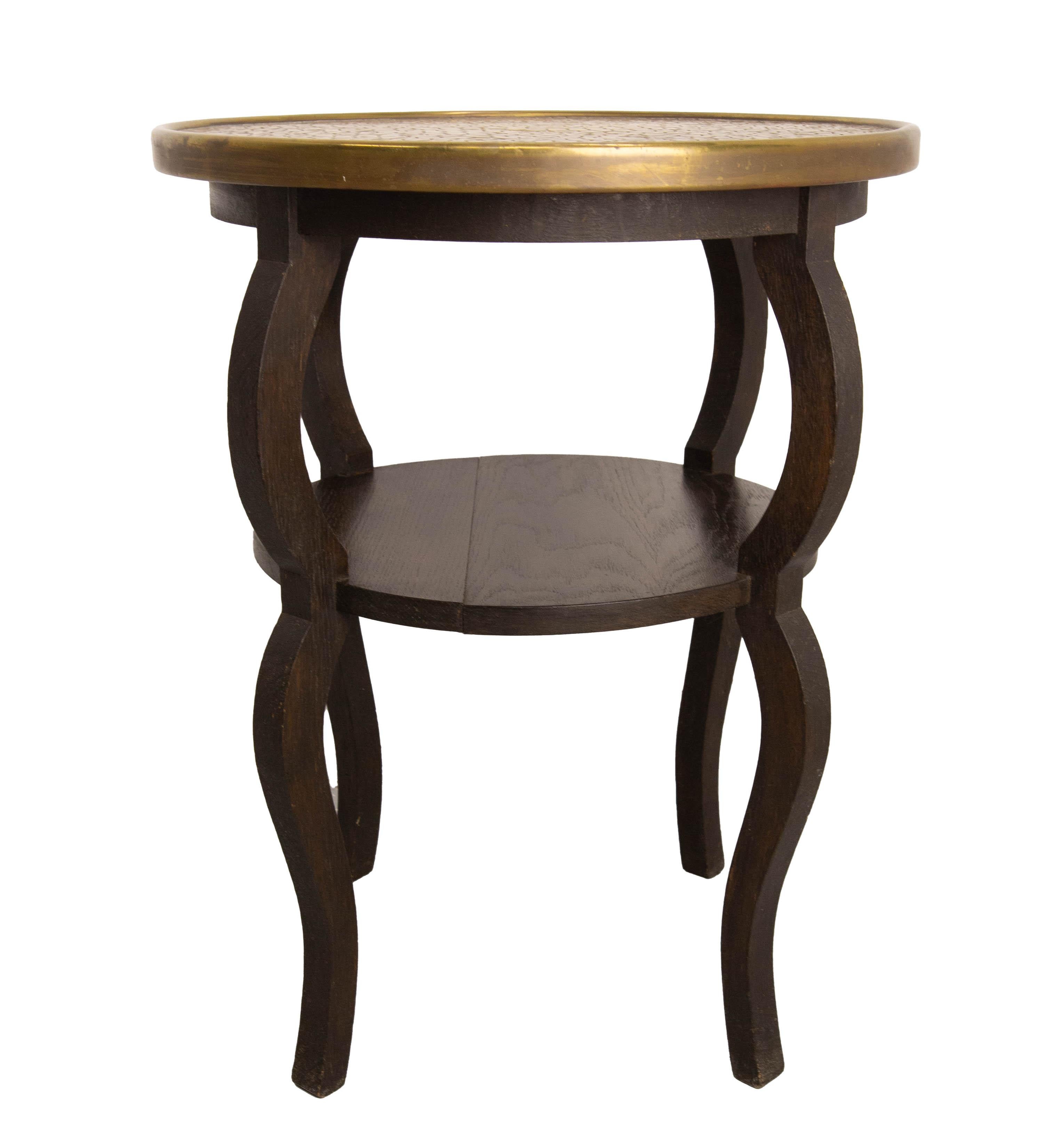 French Chestnut & Copper Table Sellette Side Table or Coffee Table, circa 1940 For Sale 2