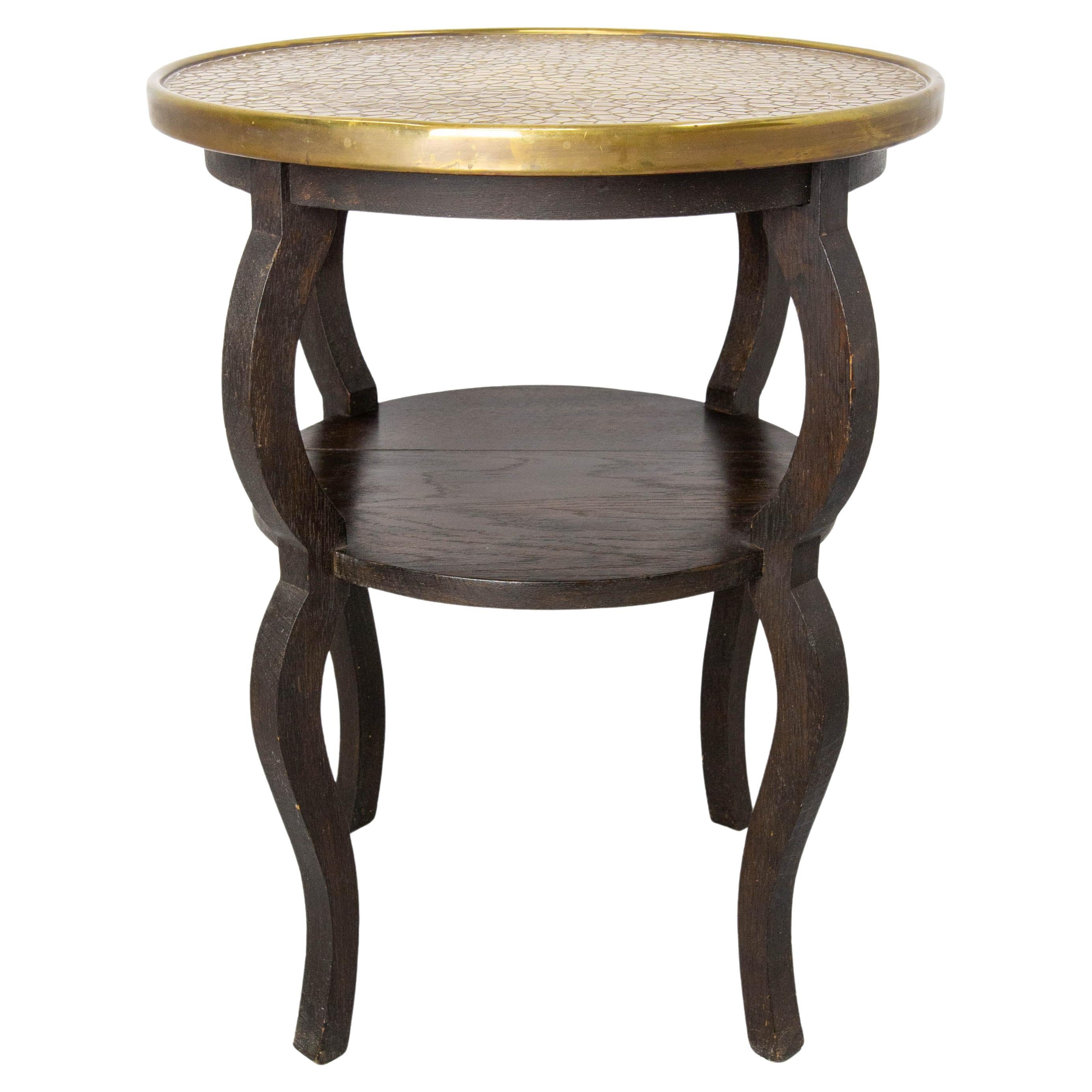 French Chestnut & Copper Table Sellette Side Table or Coffee Table, circa 1940 For Sale
