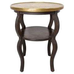 Antique French Chestnut & Copper Table Sellette Side Table or Coffee Table, circa 1940